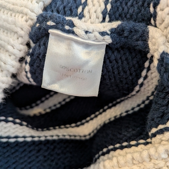 Kule Navy Ivory Striped Knit 100% Cotton Sweater Size XS Fisherman Nautical - Picture 13 of 13